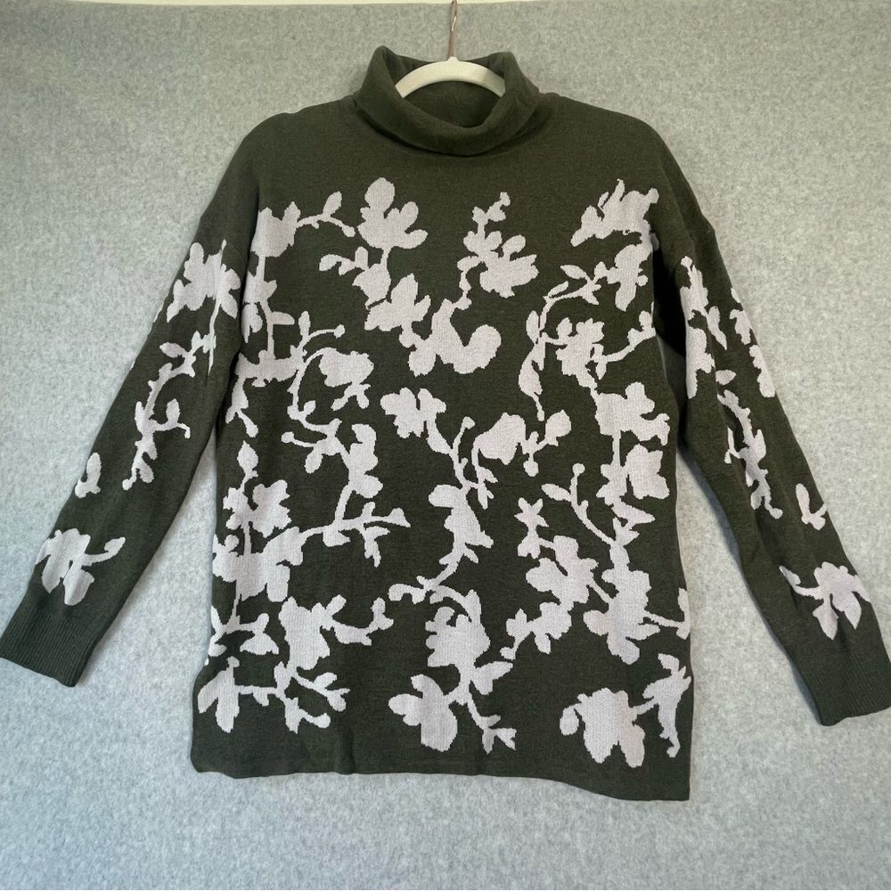 Lilla P Mock Neck Sweater Cotton Modal Floral Medium